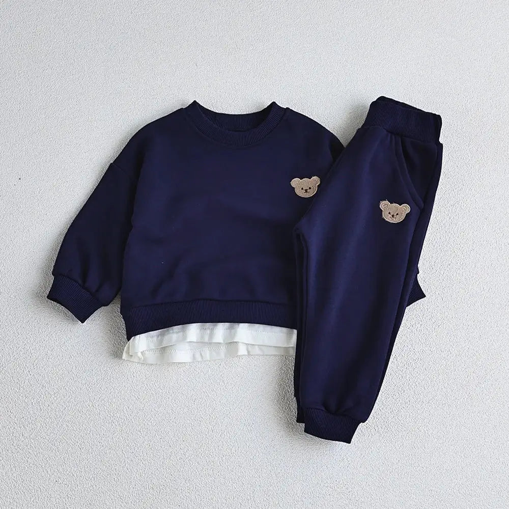 Children Bear Embroidery Sweatshirt and Pants