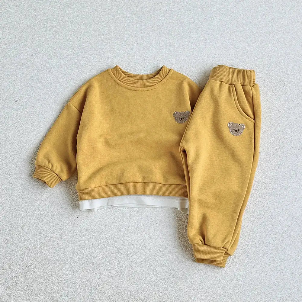 Children Bear Embroidery Sweatshirt and Pants