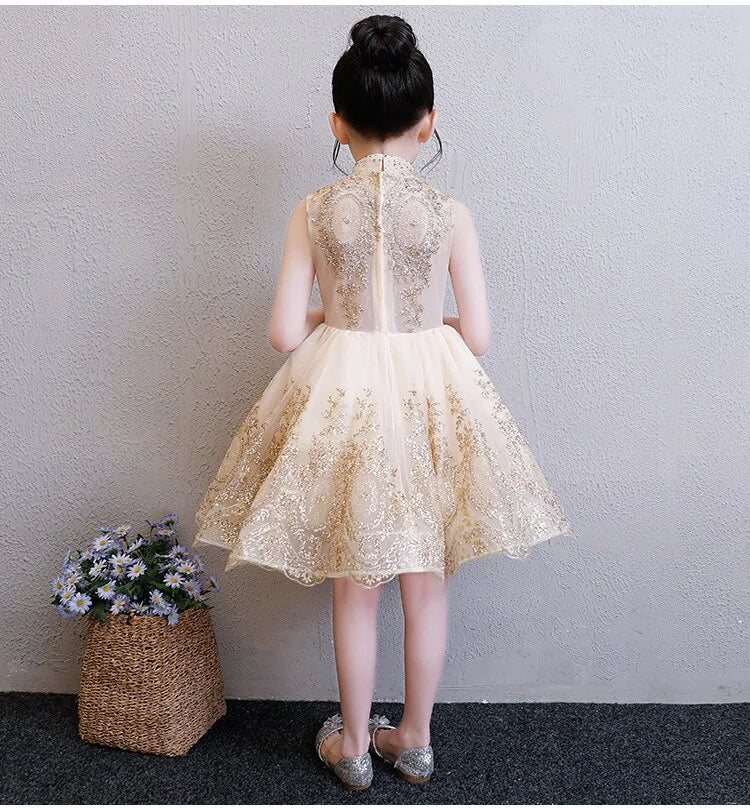 Elegant Tulle Golden Dress For Kids