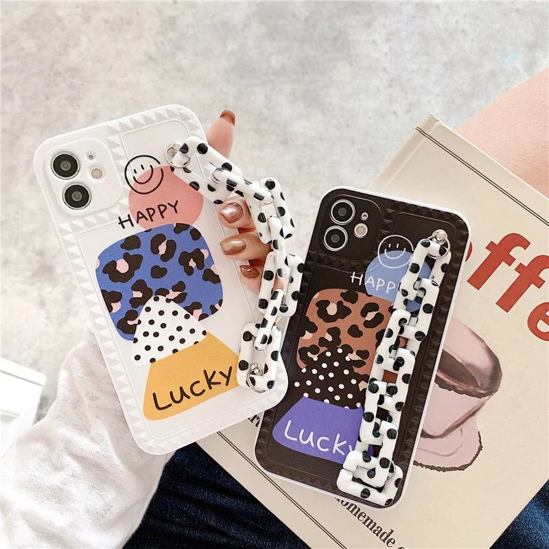 Leopard Print Letter Bracelet Case For Iphones