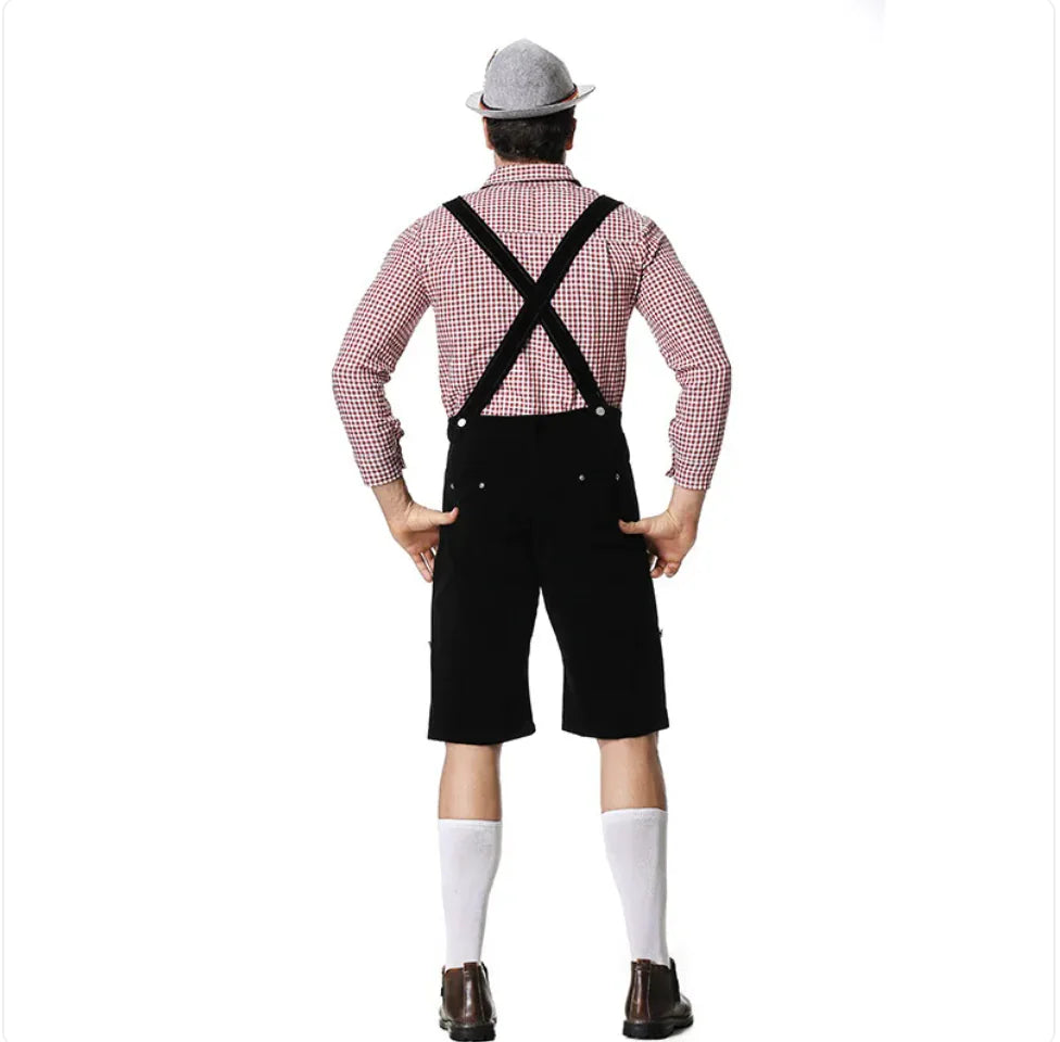 Men’s Oktoberfest Costume - Plaid Shirt, Bib Shorts, & Hat