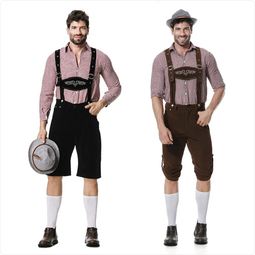 Men’s Oktoberfest Costume - Plaid Shirt, Bib Shorts, & Hat