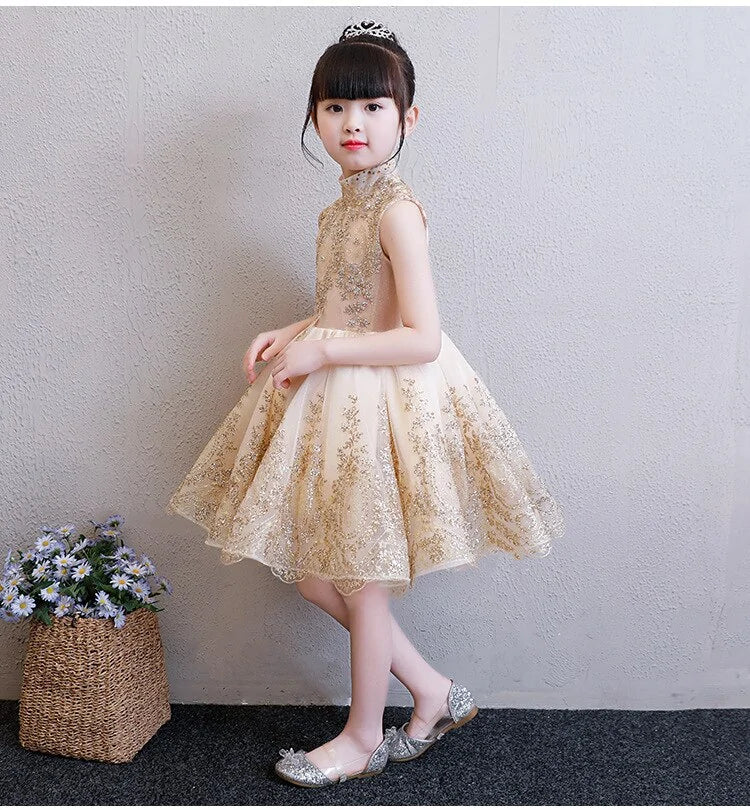 Elegant Tulle Golden Dress For Kids