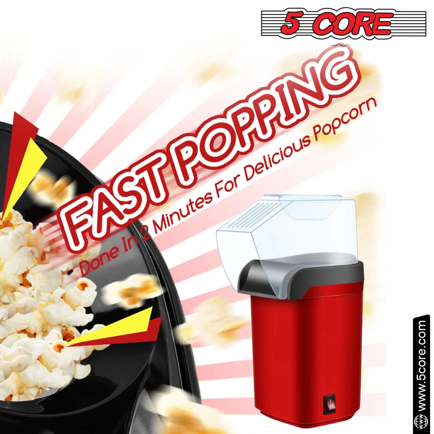 5Core Popcorn Machine 16 Cup Hot Air Popper Mini Portable Electric Pop Corn Maker