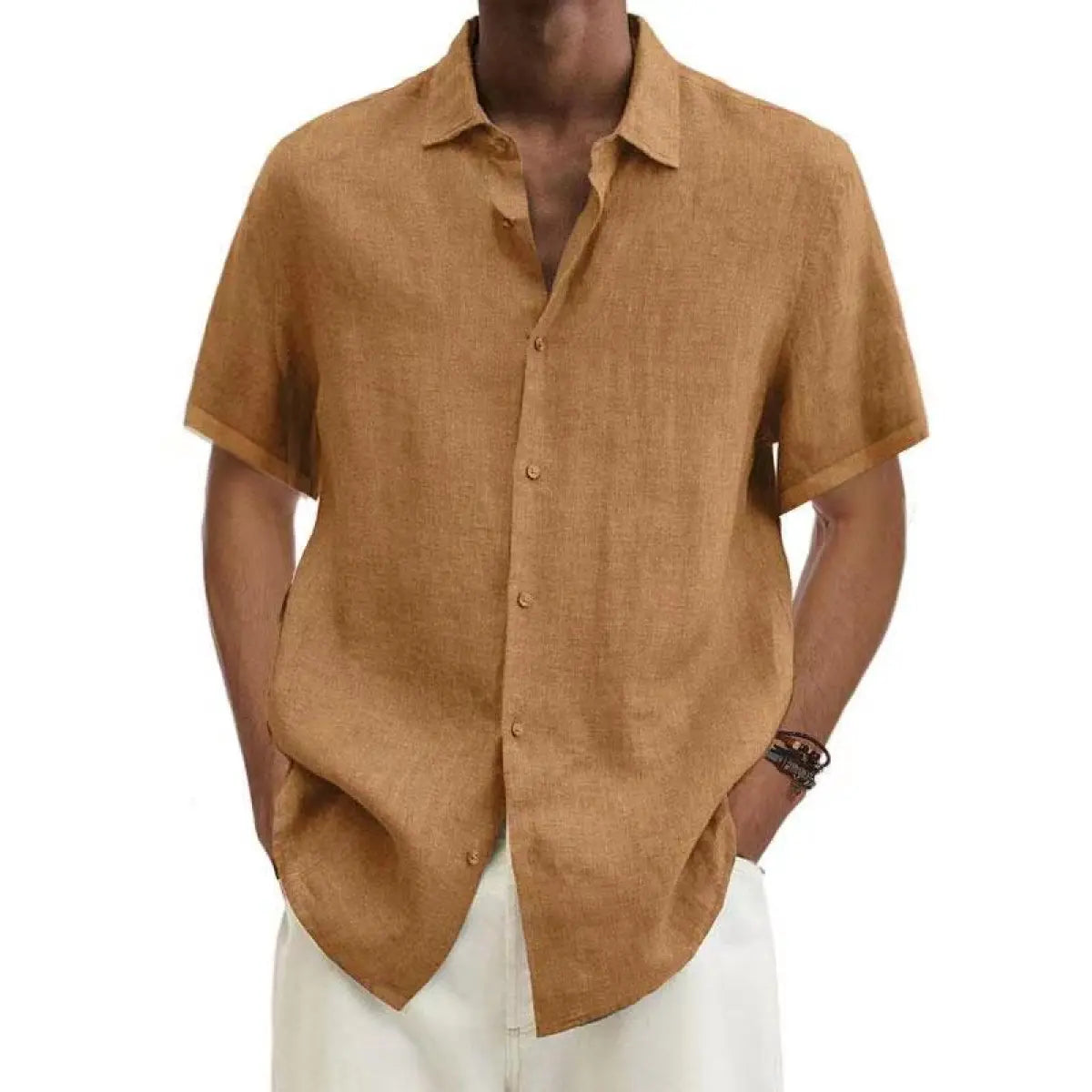 V-neck Button Cotton And Linen Shirt