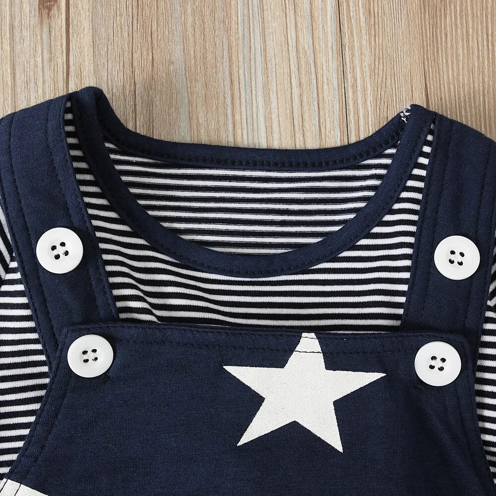 Newborn Baby Boy Clothes Long Sleeve Tops + Suspender Pants + Hat