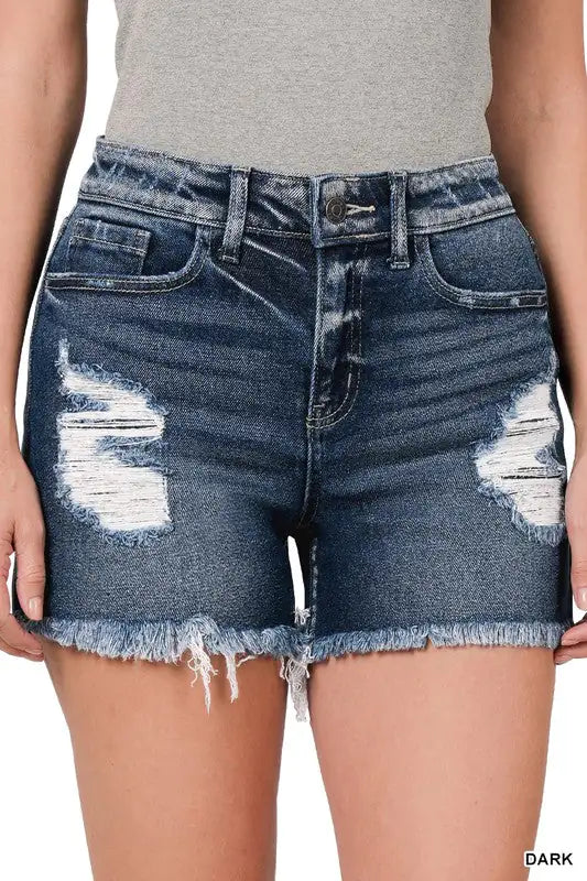 ZENANA DISTRESSED DENIM SHORTS