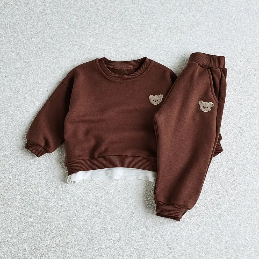 Children Bear Embroidery Sweatshirt and Pants