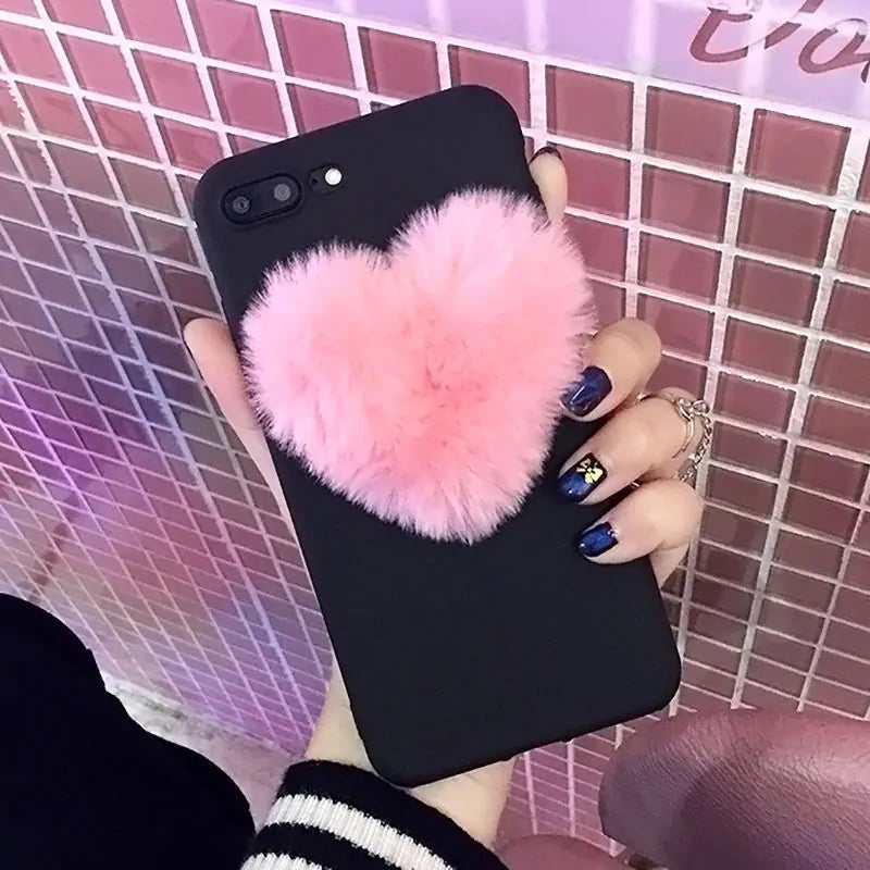 3D Furry Love Hearts iPhone Phone Case